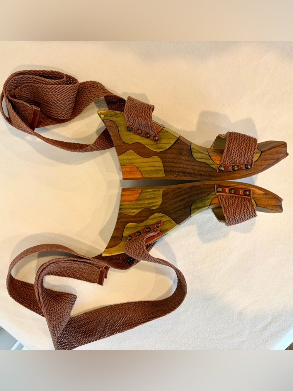 Paloma Barceló Jigsaw Wooden Wedge, Rope&Leather laces, rivets, 36, EUC - Picture 10 of 12
